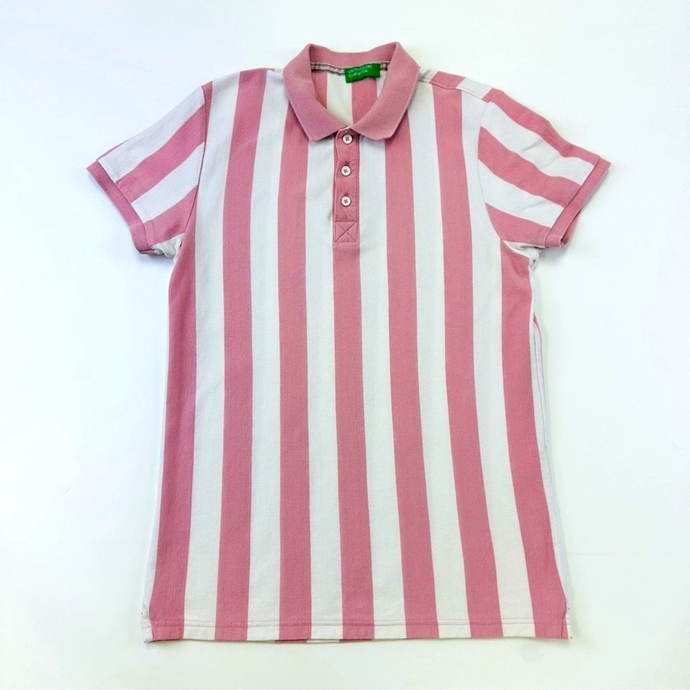 Benetton Vintage 90s stripe polo Athletic prep womens cotton shirt Medium